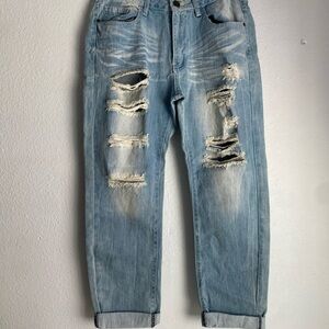 Machine Blue Relaxed Distressed Jeans